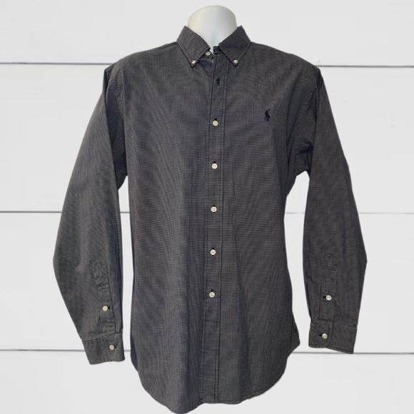 Y2K Ralph Lauren Ellington Fit Button-Down Shirt |Navy Micro-Check |Men’s-Large - Picture 1 of 9